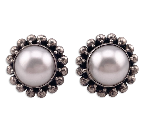 sterling silver faux pearl post earrings