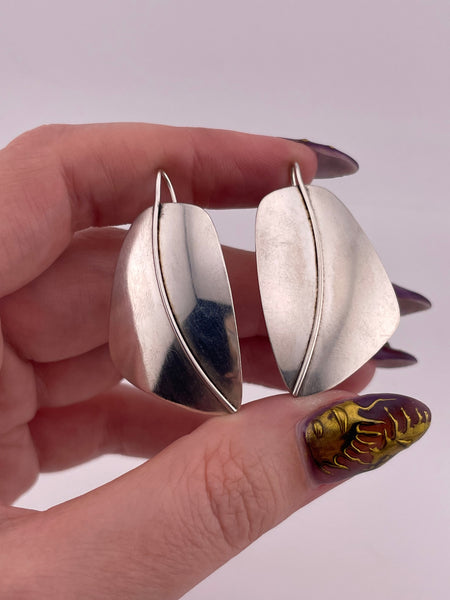 sterling silver stoneless fan threader dangle earrings