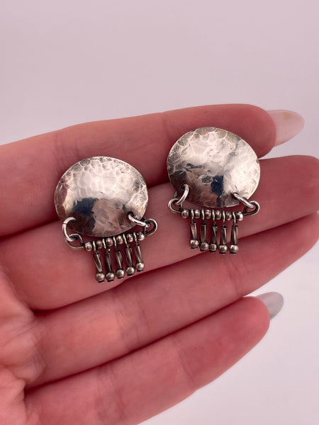 sterling silver hammered design fringe post earrings