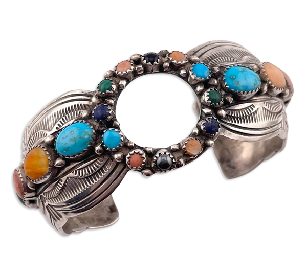 sterling silver Native American signed WB multi-stone watch cuff bracelet