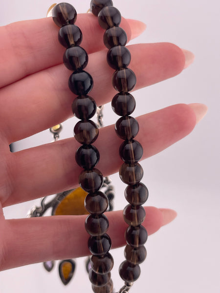 sterling silver 17" to 19-3/4" Nicky Butler multi-stone smoky quartz strand necklace
