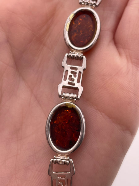 sterling silver 7-1/4" amber cut-out design link bracelet