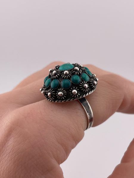 size 5-10 adjustable sterling silver chrysocolla cluster ring