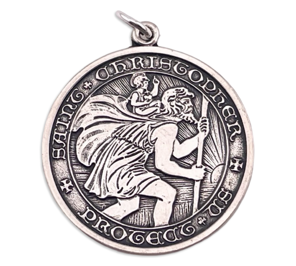 sterling silver St. Christopher Protect Us pendant