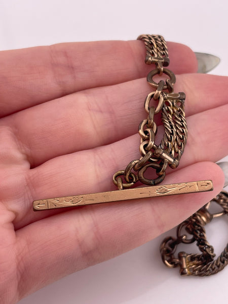 antique gold filled pocket watch slide chain w/ dog clip & t-bar **AS IS**