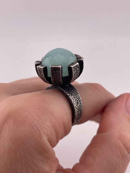 size 7.5 sterling silver chunky faceted chalcedony(?) ring