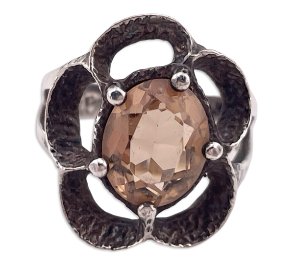 size 5 sterling silver faceted glass textured ring