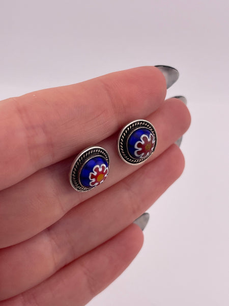 sterling silver Millefiori post earrings