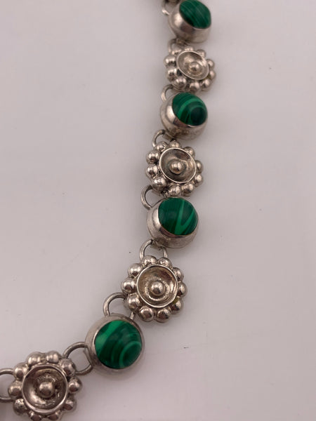 sterling silver Mexican malachite flower collar necklace