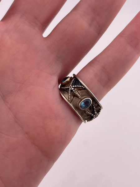 size 6 sterling silver faceted topaz nautical theme band ring ***Chipped Stone***