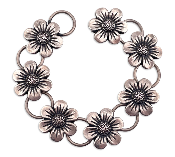 sterling silver 7" Danecraft flower link bracelet bracelet