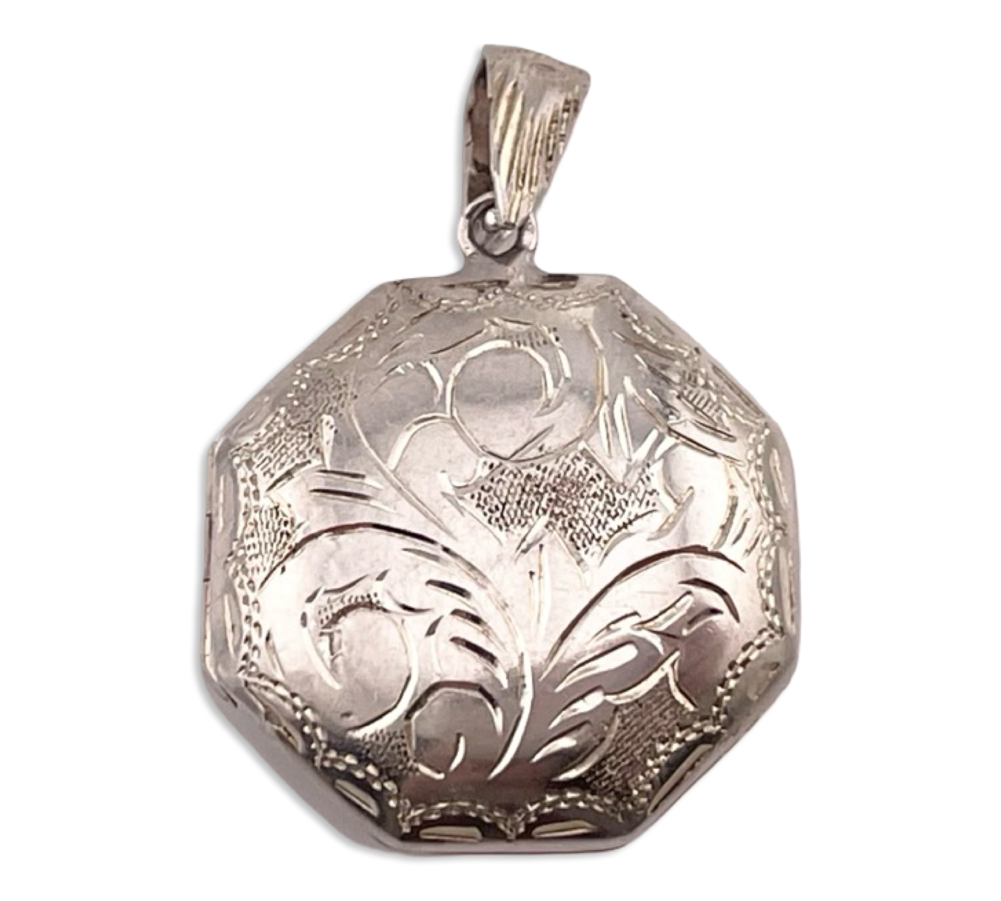 sterling silver octagon etched locket pendant