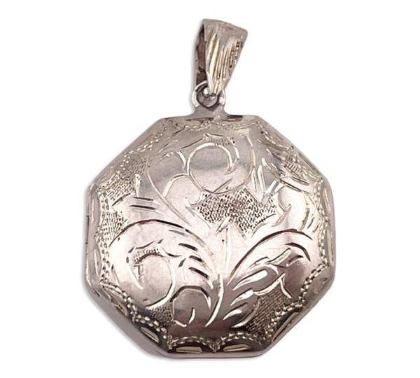 sterling silver octagon etched locket pendant