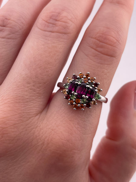 size 8.25 sterling silver faceted multi-gemstone ring