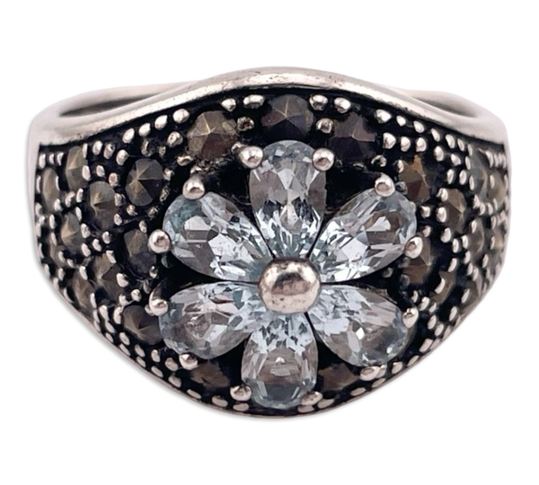 size 9 sterling silver faceted topaz marcasite ring