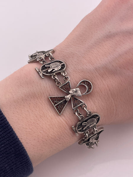 800 silver 7-1/2" Egyptian Revival filigree bracelet