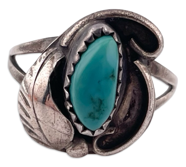size 7 sterling silver turquoise leaf ring