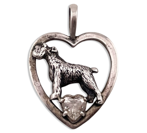sterling silver rhinestone dog heart pendant