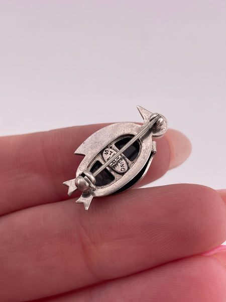 sterling silver penguin carved tigers eye scarab pearl brooch pin