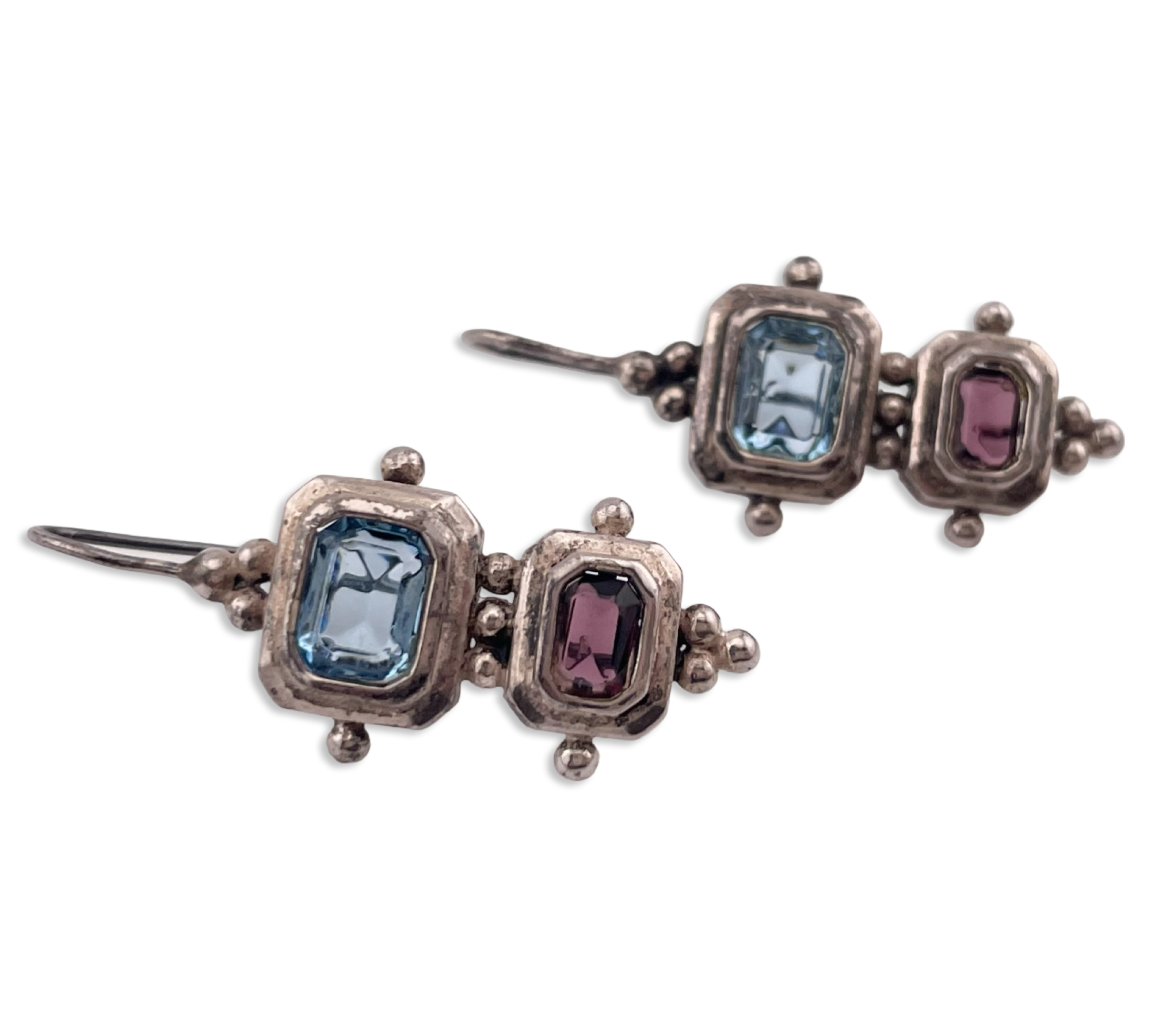 sterling silver faceted topaz garnet hook earrings ***AS IS***
