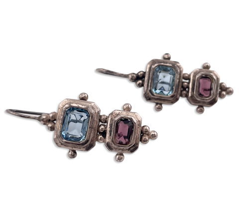 sterling silver faceted topaz garnet hook earrings ***AS IS***