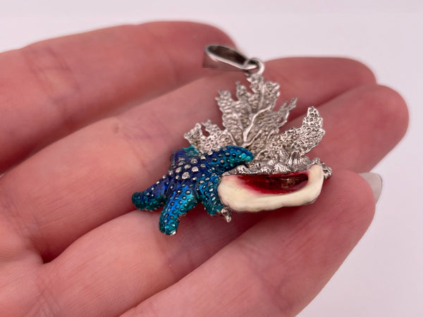 sterling silver resin starfish seashell coral pendant