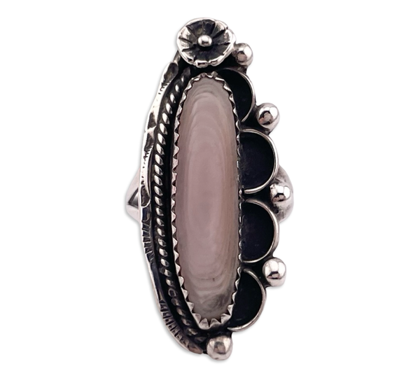 size 6 sterling silver mother of pearl flower ring