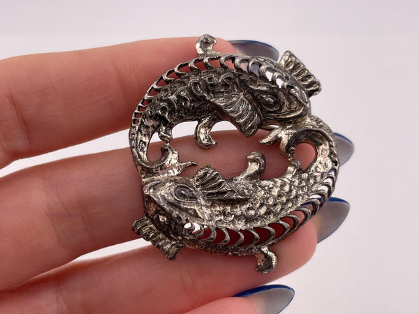sterling silver zodiac sign Pisces fish brooch