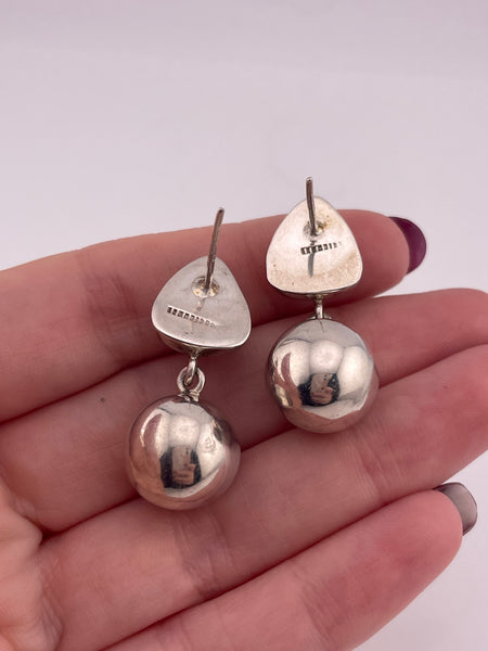sterling silver Mexican stoneless triangle circle post dangle earrings