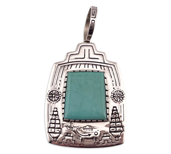 sterling silver Carol Felley reversible spinning double sided turquoise pendant