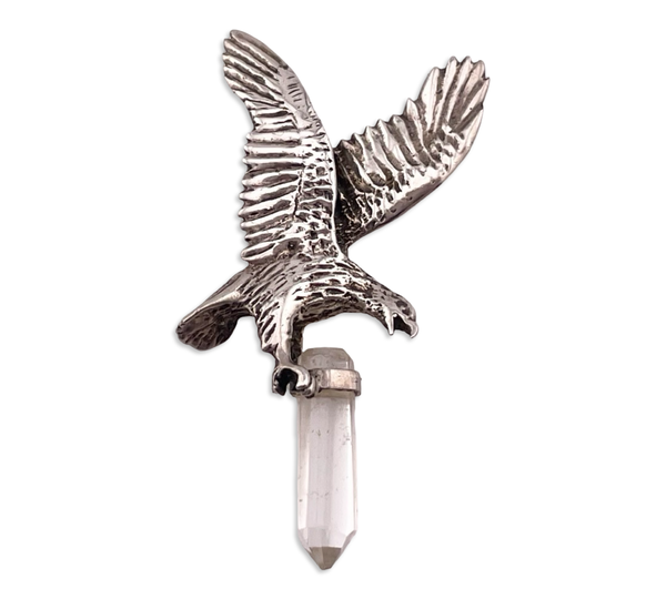 sterling silver eagle quartz crystal point pendant
