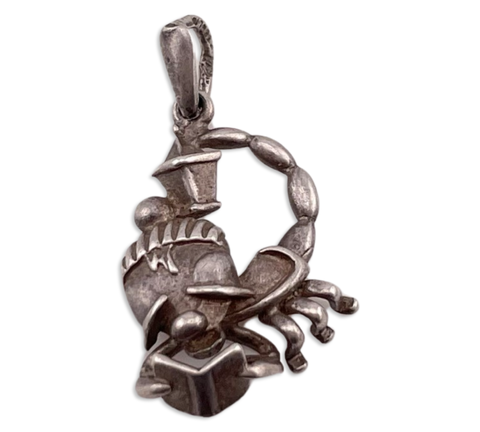 sterling silver scorpion reading book pendant