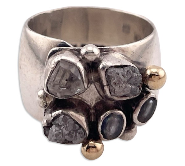 size 5.5 sterling silver & 14k gold Lily Barrack artisan quartz rough diamond adjustable ring