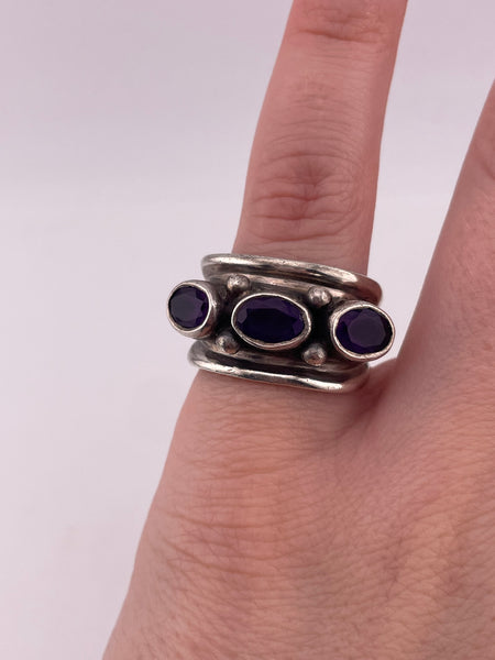 size 6 sterling silver three stone faceted amethyst ring