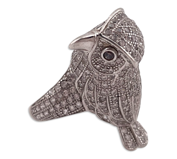 size 7.25 sterling silver rhinestone owl bird ring ***Missing One Rhinestone