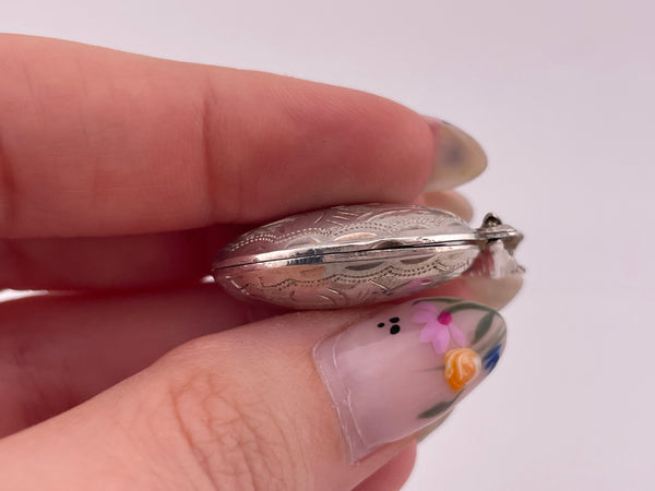 sterling silver oval etched locket pendant
