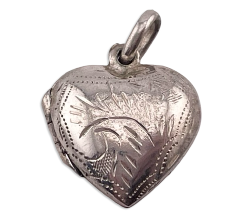 sterling silver etched heart shape locket pendant