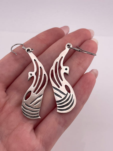 sterling silver bird hook dangle earrings