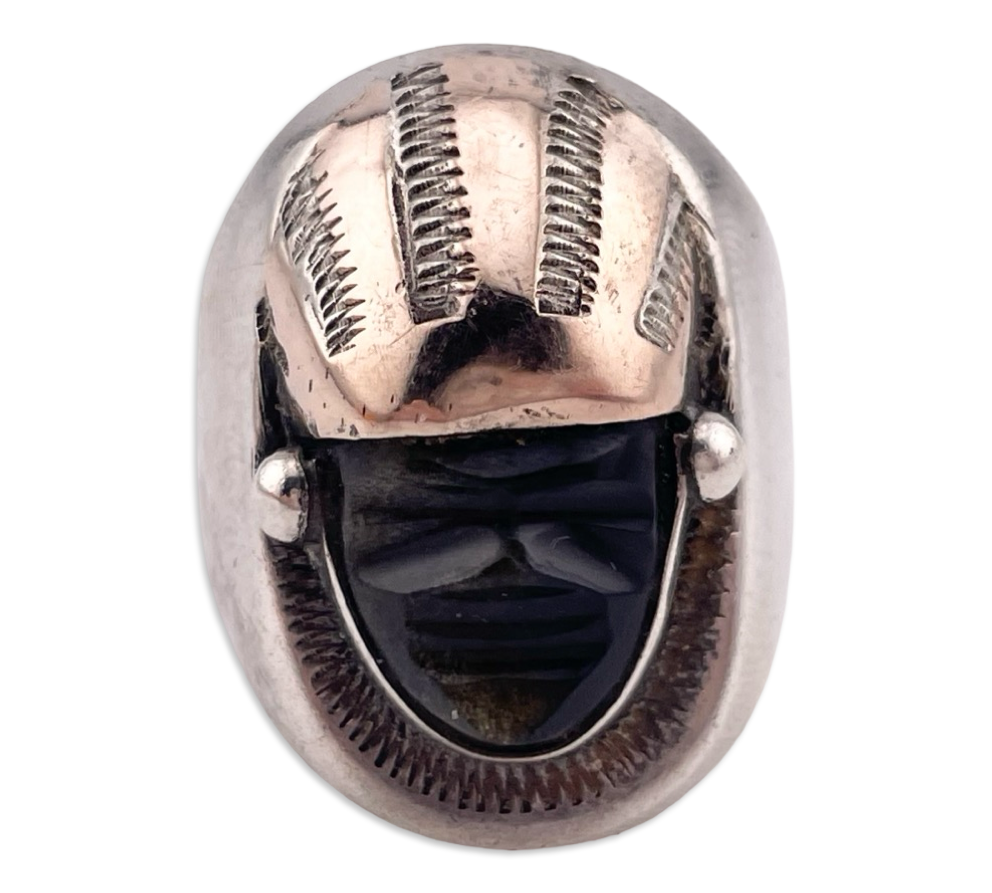 size 8.5 sterling silver gold wash carved gold flake obsidian ring