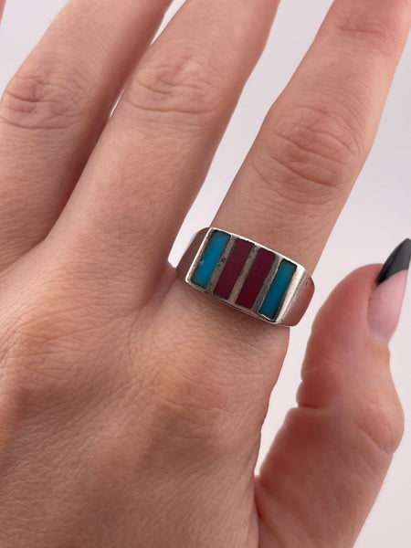 size 9.75 sterling silver coral turquoise ring ***AS IS***