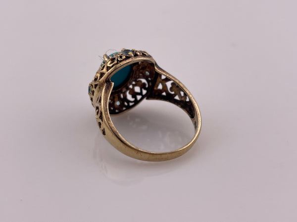 size 9.25 sterling silver gold wash stabilized turquoise topaz ring