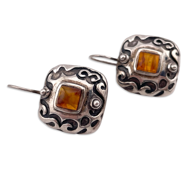 sterling silver Silpada amber hook earrings