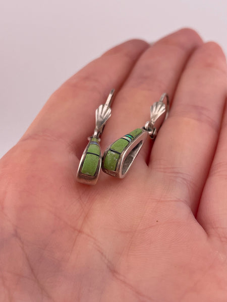 sterling silver gaspeite jet synthetic opal lever-back hook dangle earrings