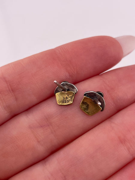 sterling silver & brass cupcake post stud earrings