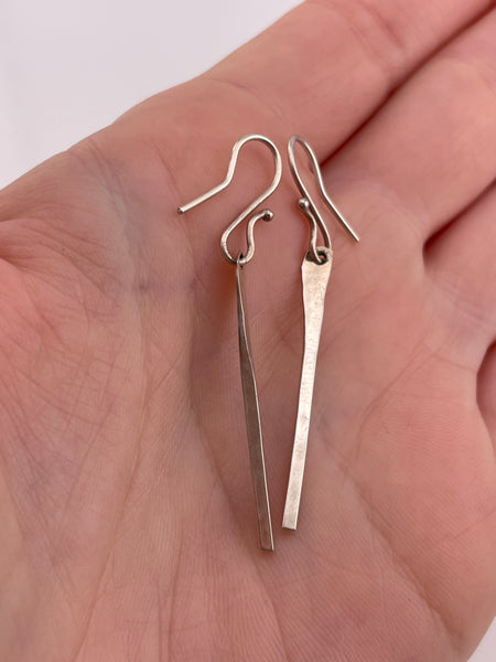 sterling silver hammered bar hook dangle earrings