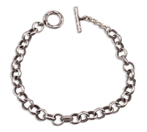 sterling silver 8-3/8" stamped circle link toggle chain bracelet