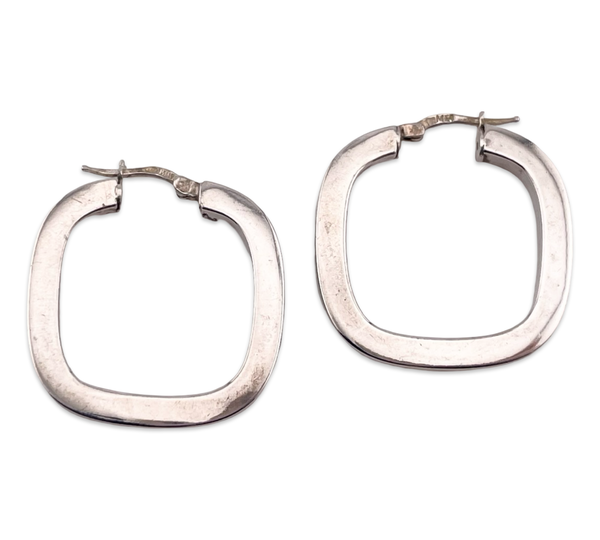 sterling silver 1 1/4" rounded square hoop earrings