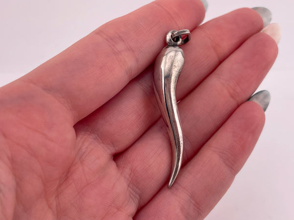 sterling silver large Italian horn pendant