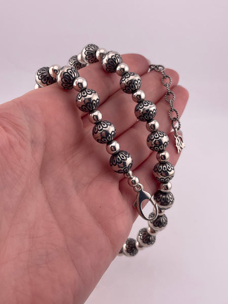 sterling silver Carolyn Pollack stamped bead stoneless pearl necklace
