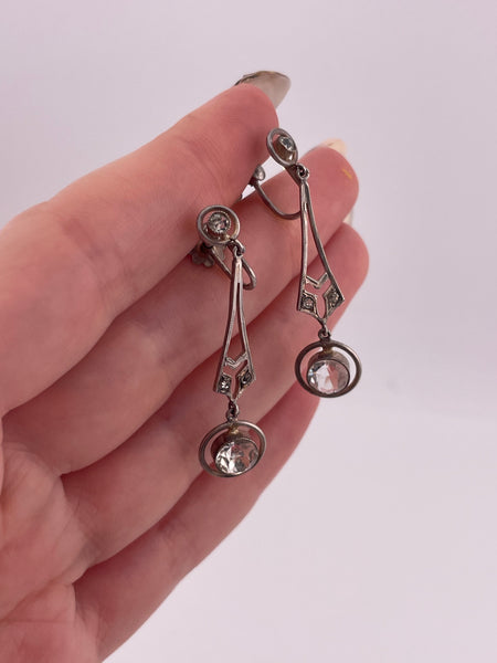 sterling silver rhinestone screw-back earrings